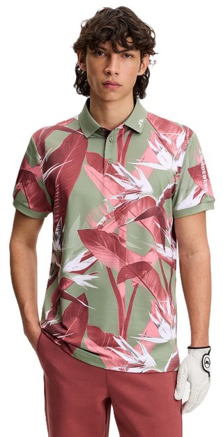 J.Lindeberg Tour Tech Print męskie polo, paradise hedge green