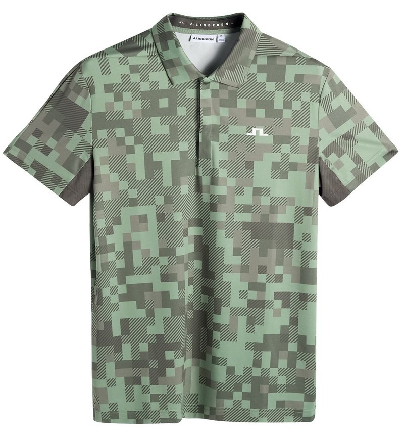 J.Lindeberg Dario Tour Print męskie polo, tour 26 tonal green
