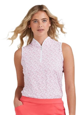 Ping Penola Printed Sleeveless damskie polo, fuchsia foliage