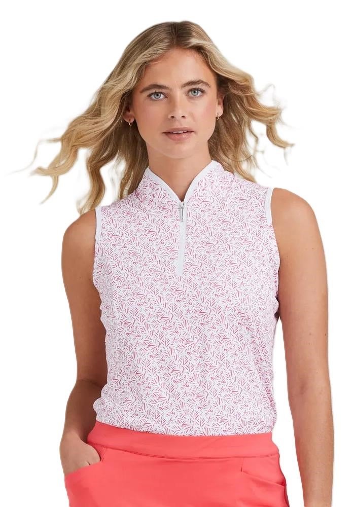 Ping Penola Printed Sleeveless damskie polo, fuchsia foliage