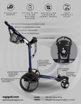 MGI E-Boost hybrid golf trolley 2026 elektryczny wózek, granatowy
