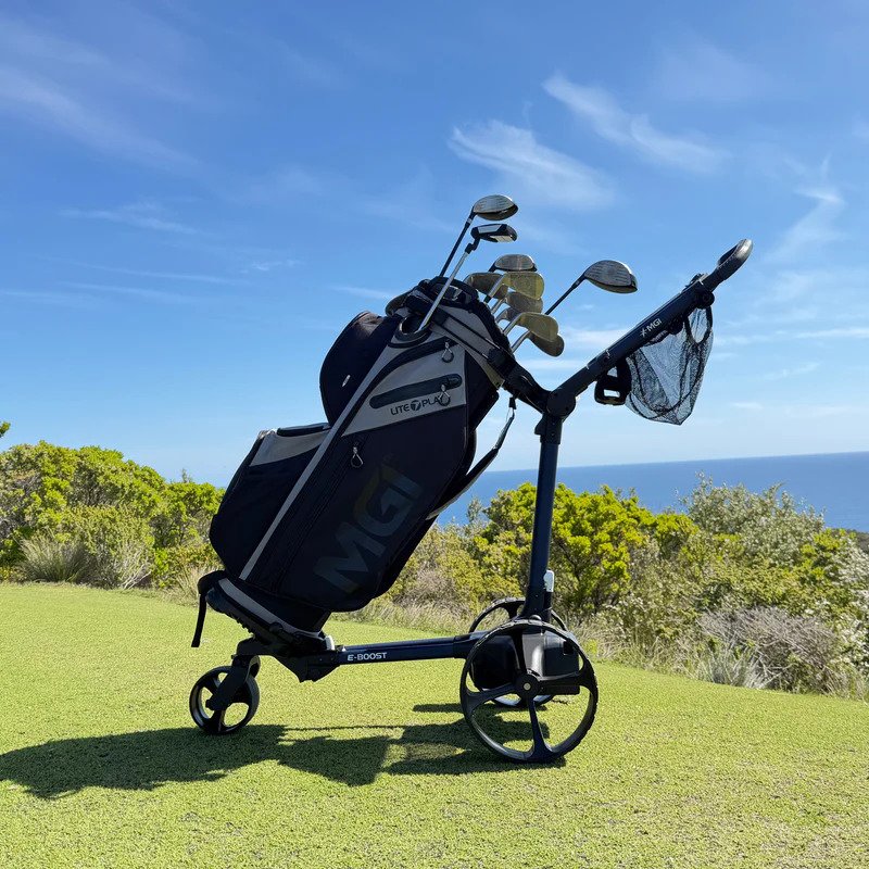 MGI E-Boost hybrid golf trolley 2026 elektryczny wózek, granatowy