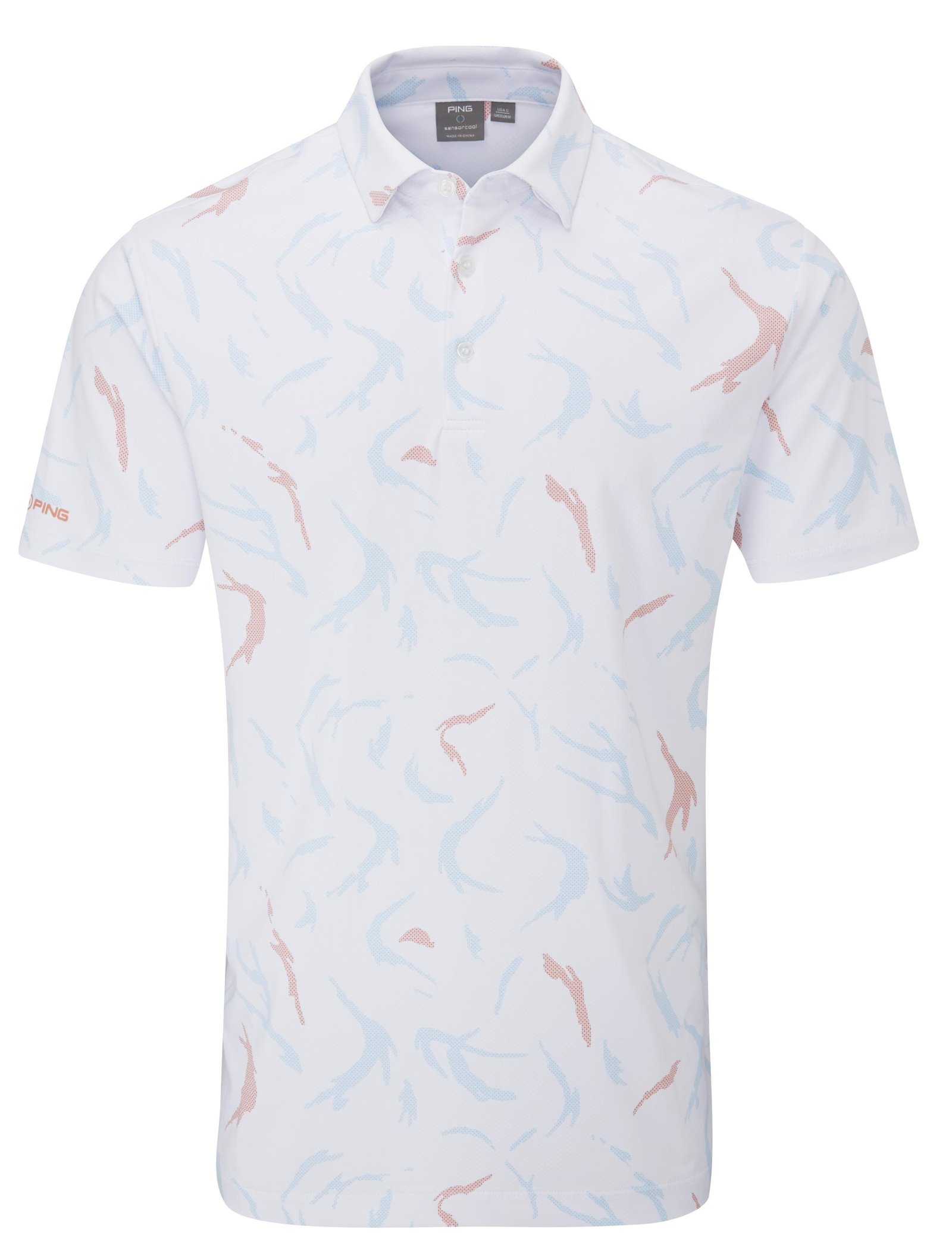 Ping Ephron Printed męskie polo, white/wild salmon multi