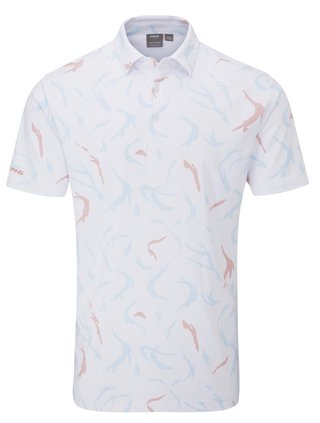 Ping Ephron Printed męskie polo, white/wild salmon multi