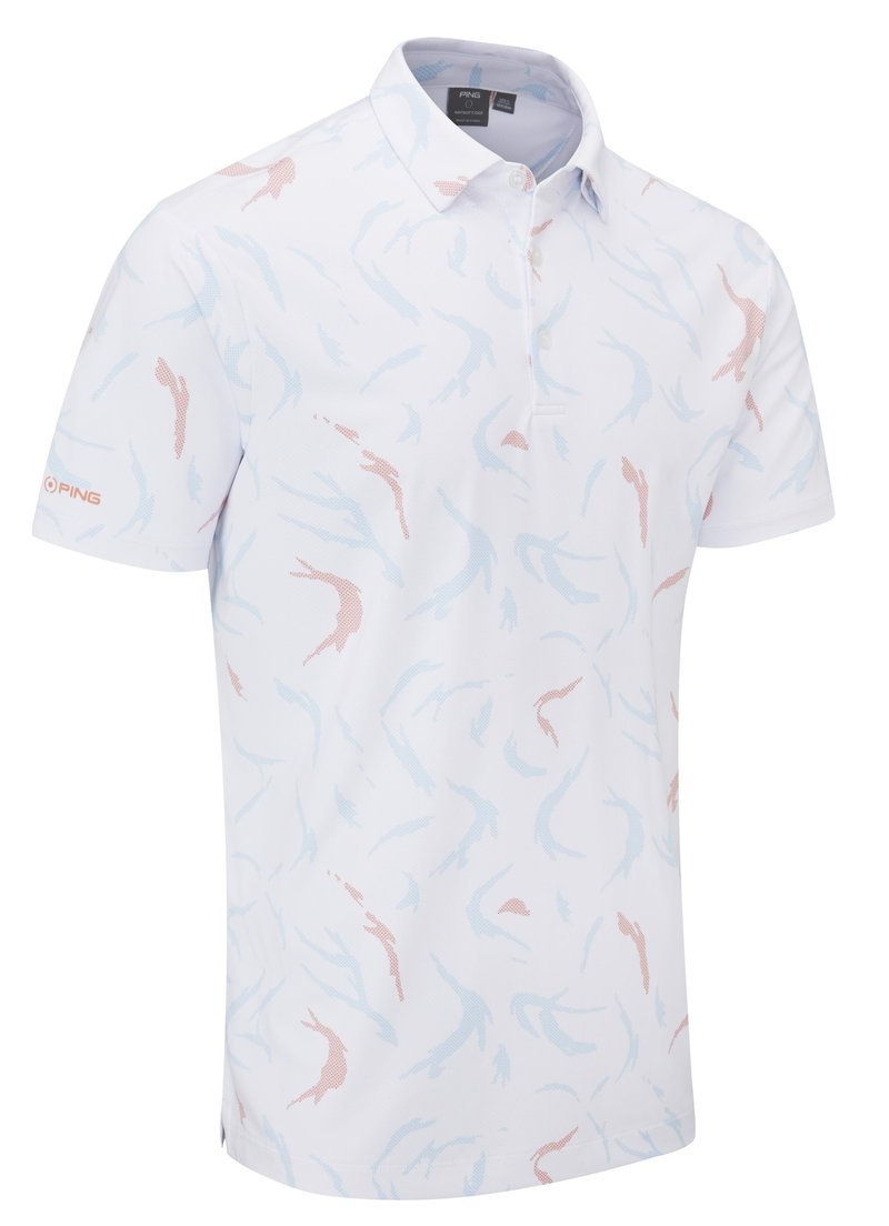 Ping Ephron Printed męskie polo, white/wild salmon multi