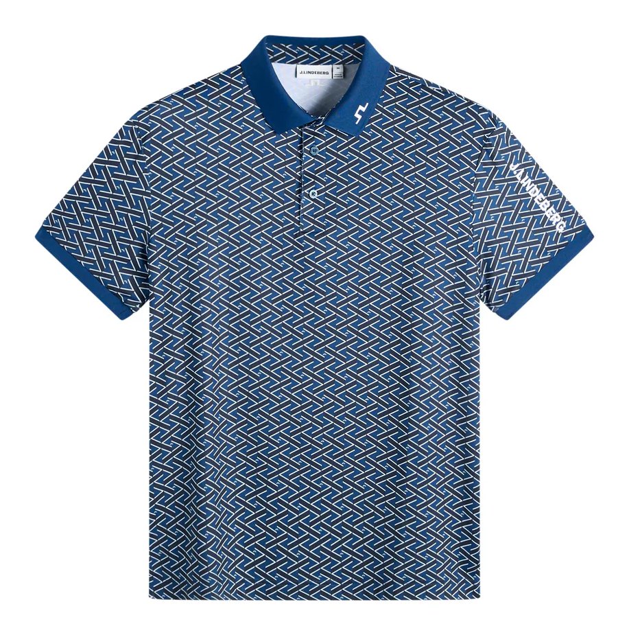 J.Lindeberg Tour Tech Print męskie polo, ladder estate navy