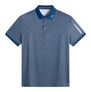 J.Lindeberg Tour Tech Print męskie polo, ladder estate navy