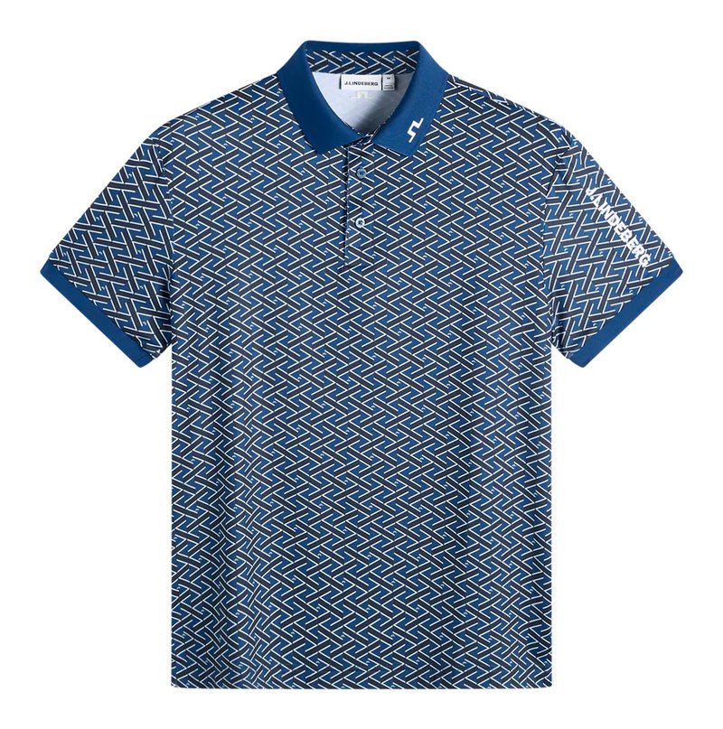 J.Lindeberg Tour Tech Print męskie polo, ladder estate navy