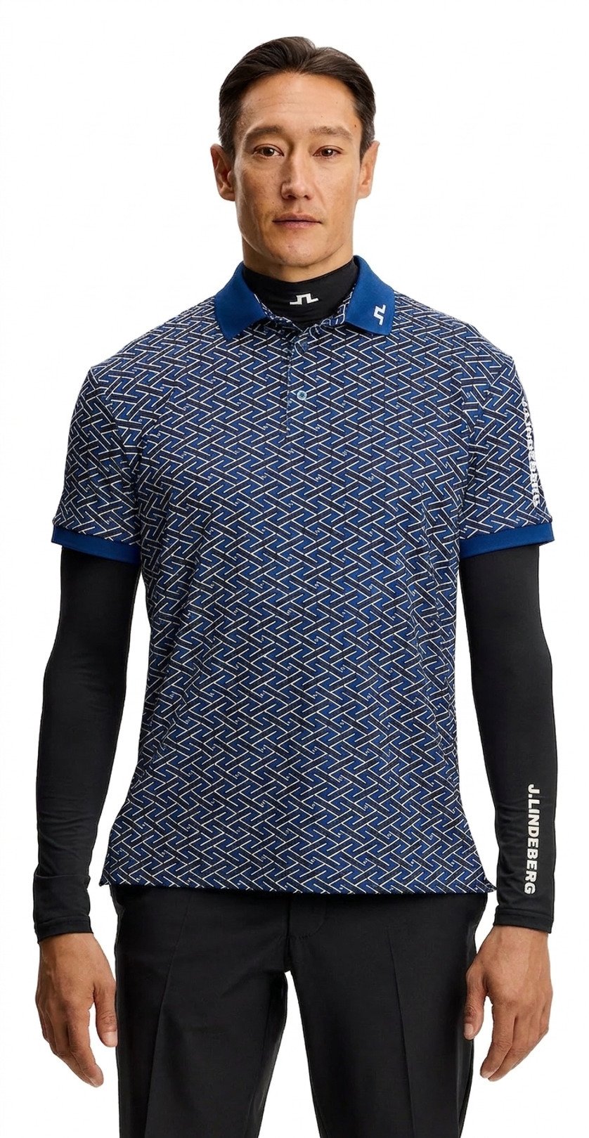 J.Lindeberg Tour Tech Print męskie polo, ladder estate navy