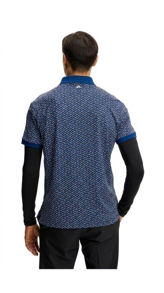 J.Lindeberg Tour Tech Print męskie polo, ladder estate navy