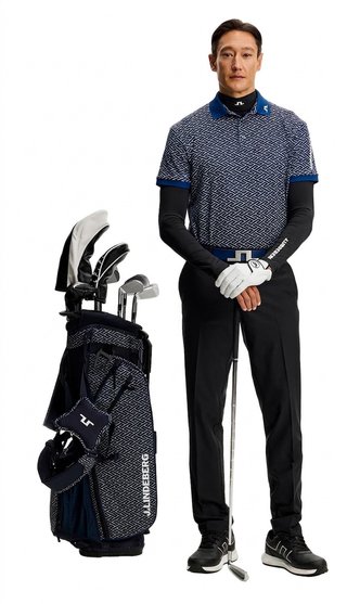 J.Lindeberg Tour Tech Print męskie polo, ladder estate navy