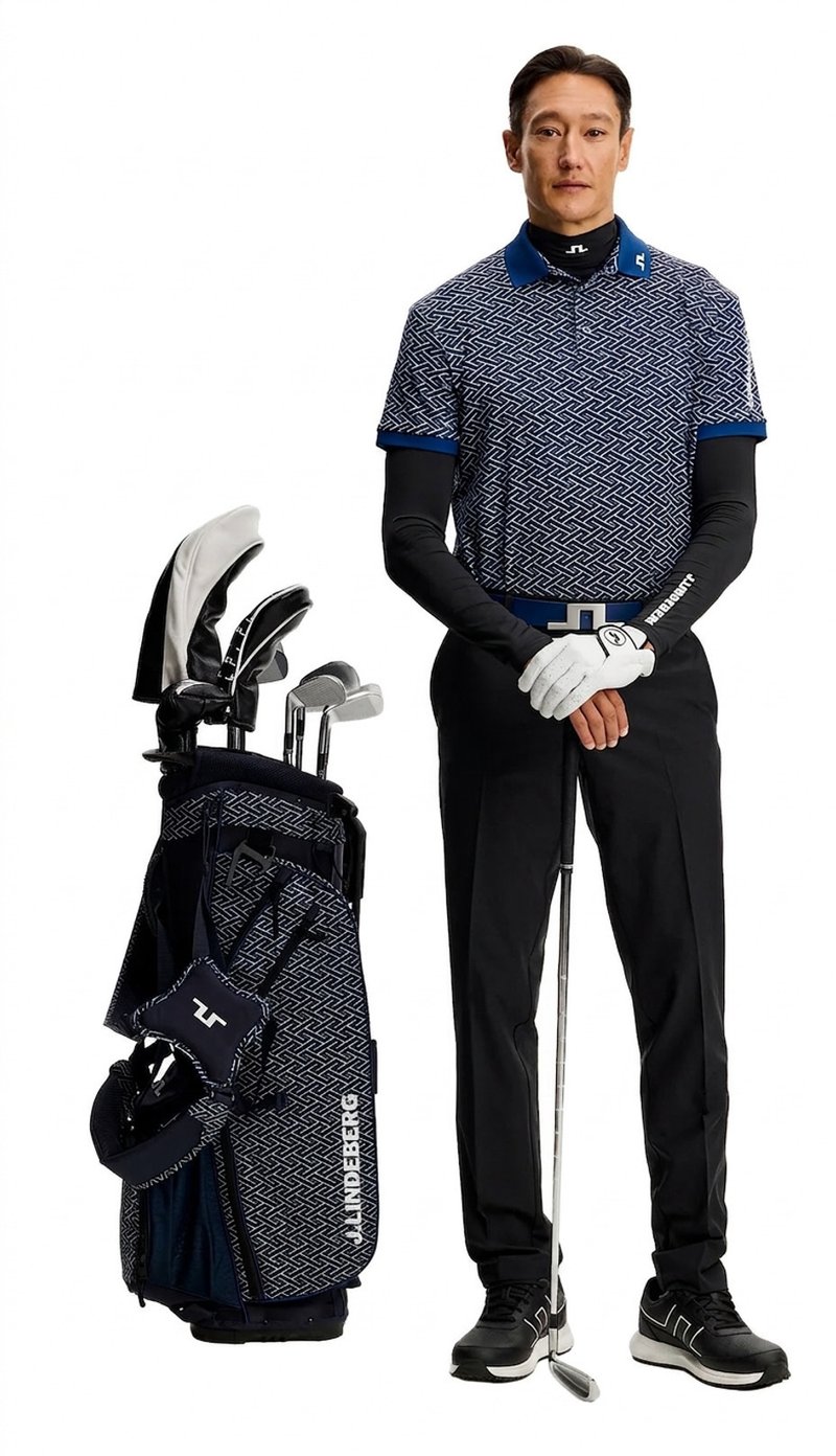 J.Lindeberg Tour Tech Print męskie polo, ladder estate navy