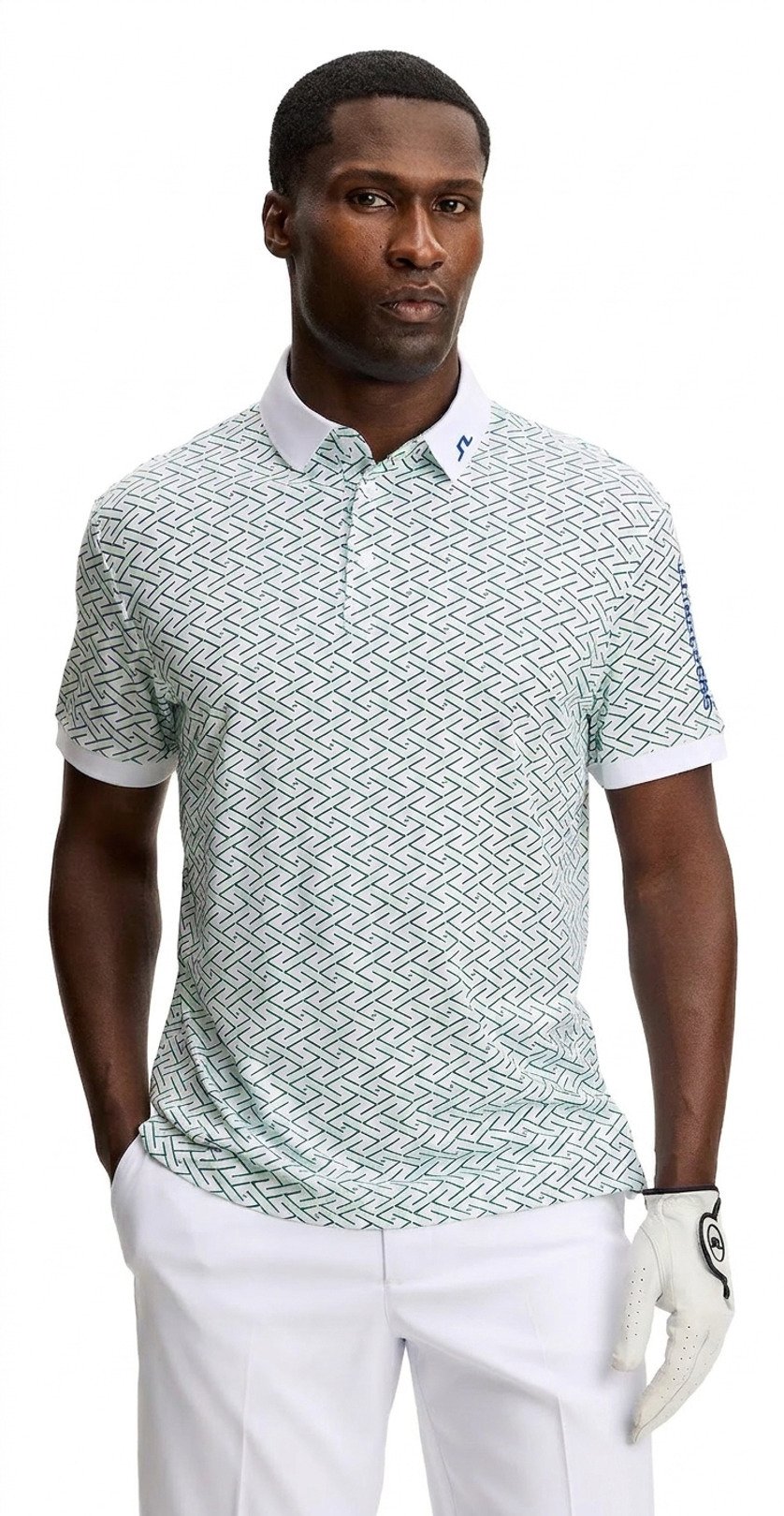 J.Lindeberg Tour Tech Print męskie polo, ladder white bay