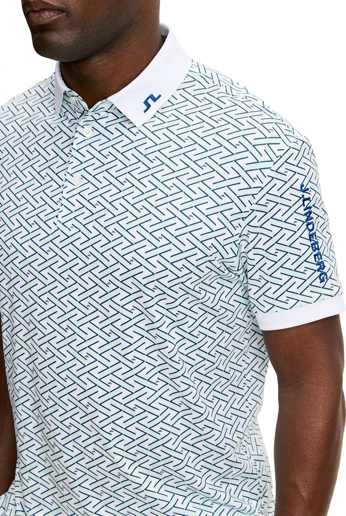 J.Lindeberg Tour Tech Print męskie polo, ladder white bay