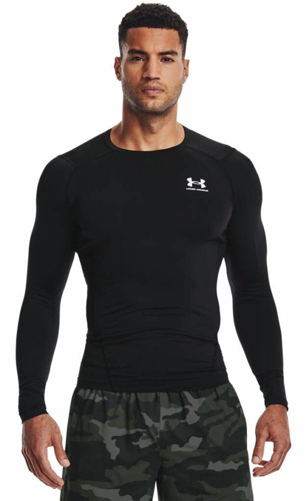 Under Armour HeatGear męska kompresyjna koszulka z długim rękawem, czarno/biała