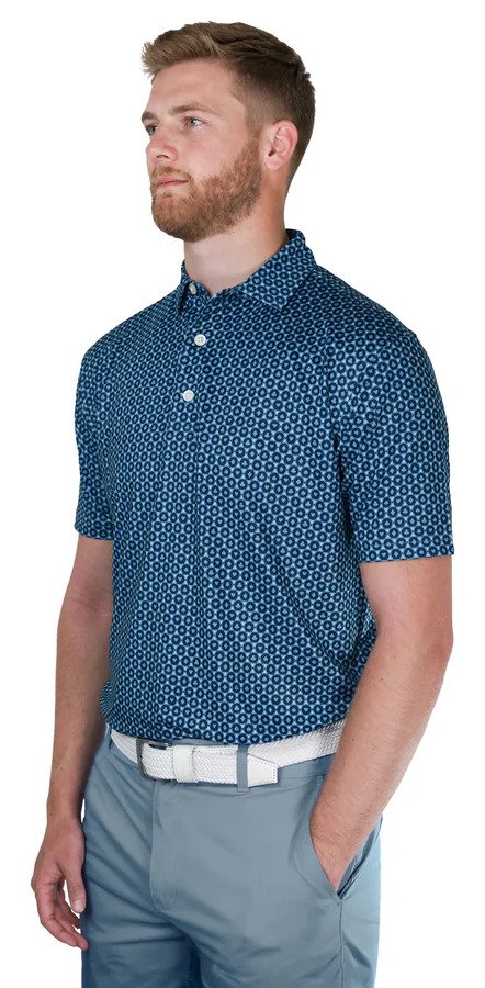 FootJoy Vegas Marker Lisle męskie polo, mint julep/navy/wiward blue