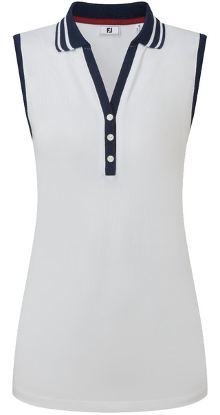 FootJoy Contrast Rib Knit Sleeveless damskie polo, biało/granatowe