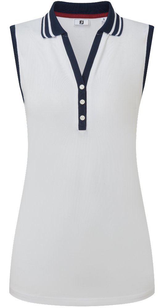 FootJoy Contrast Rib Knit Sleeveless damskie polo, biało/granatowe