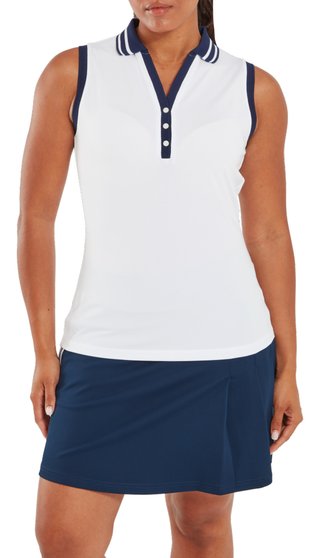 FootJoy Contrast Rib Knit Sleeveless damskie polo, biało/granatowe