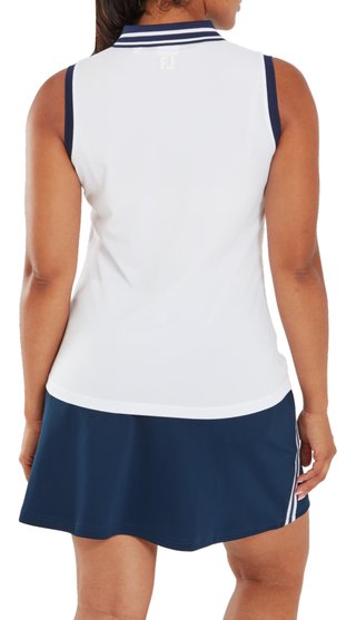 FootJoy Contrast Rib Knit Sleeveless damskie polo, biało/granatowe