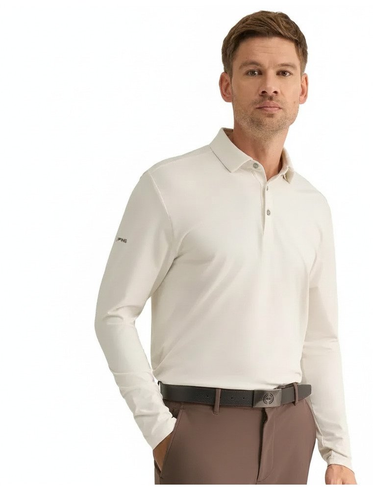 PING Demitri Longsleeve męskie polo, egret