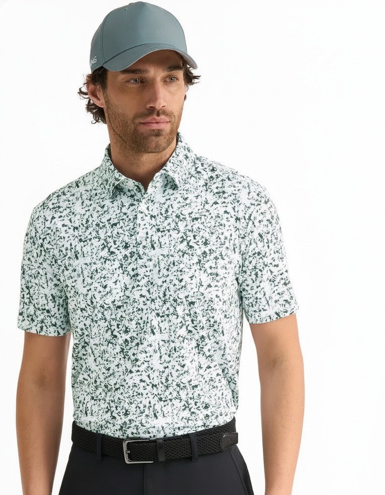 PING Gilmore męskie polo, white/gorse green multi