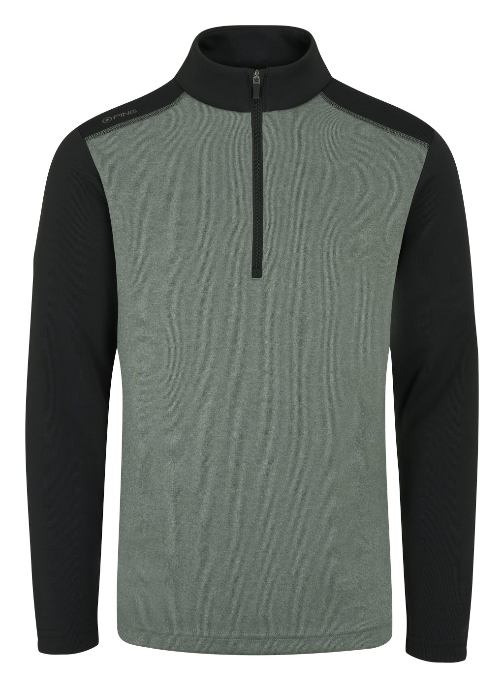 PING Ramsey half zip ribbed fleece męska bluza, laurel marl/black