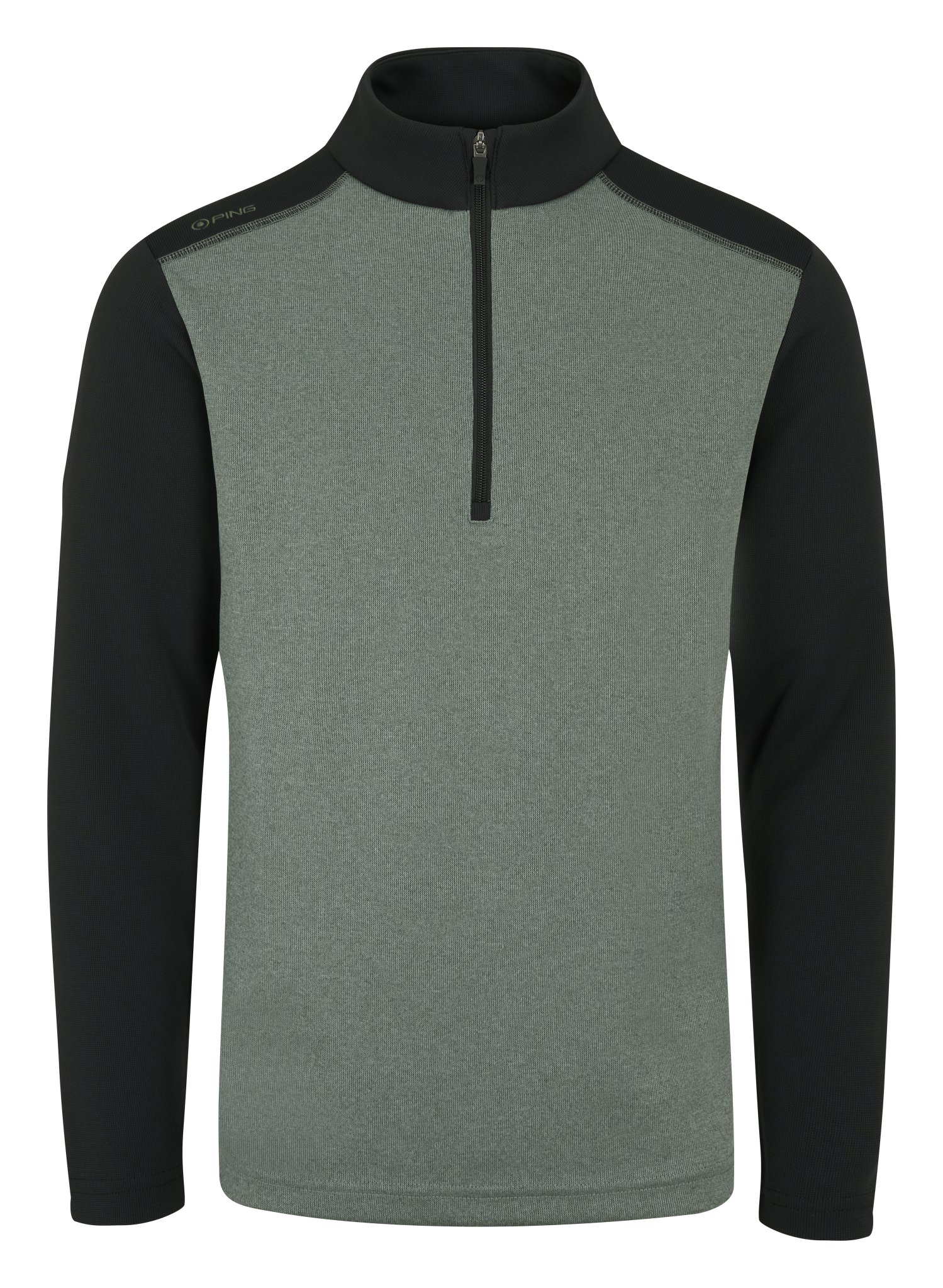 PING Ramsey half zip ribbed fleece męska bluza, laurel marl/black