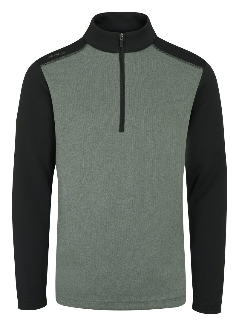 PING Ramsey half zip ribbed fleece męska bluza, laurel marl/black