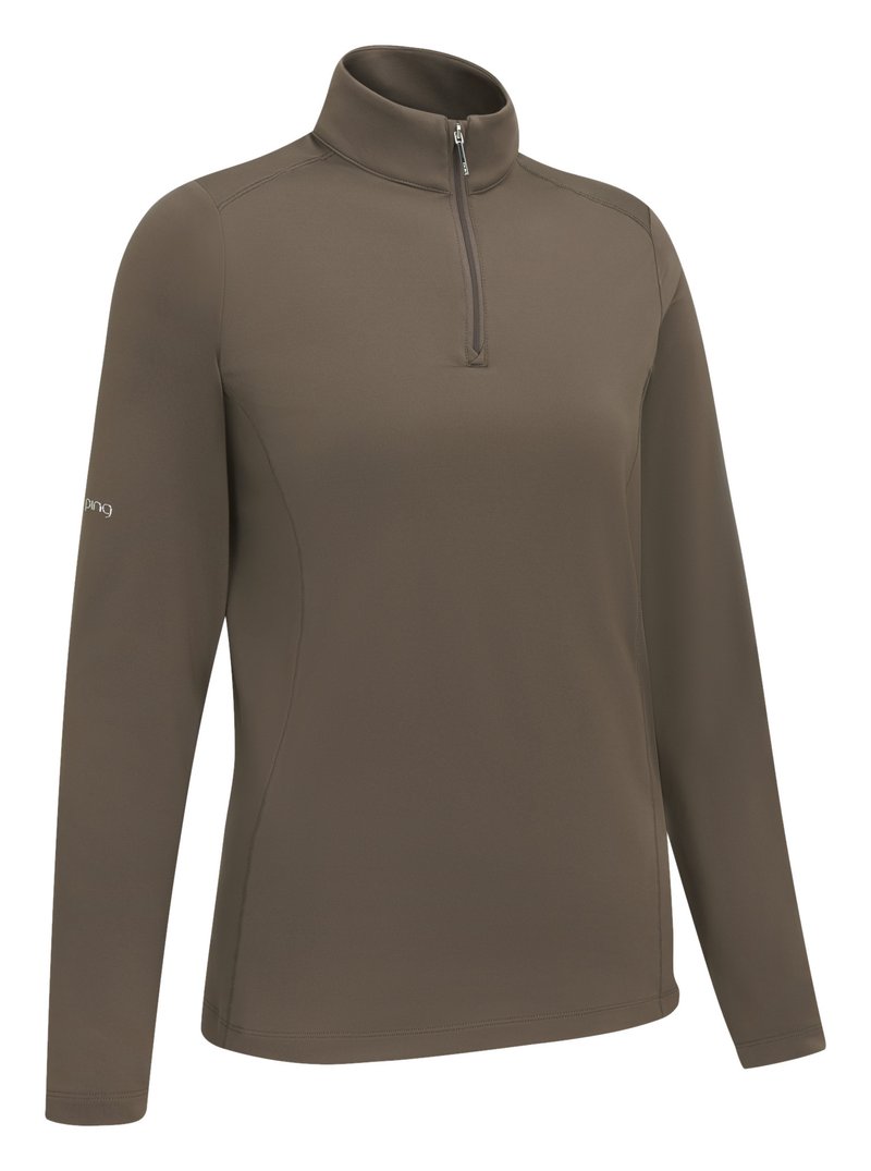 PING Aveline Half Zip damska koszulka z długim rękawem, coffee