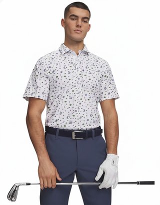Under Armour ArmourDry Printed męskie polo, white/blue wind/midnight navy