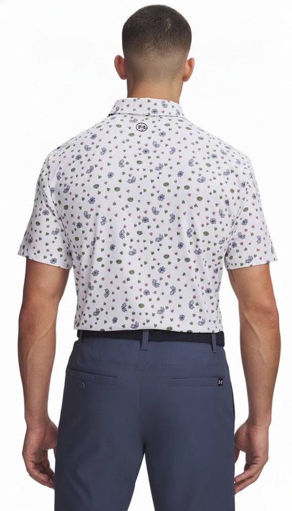 Under Armour ArmourDry Printed męskie polo, white/blue wind/midnight navy
