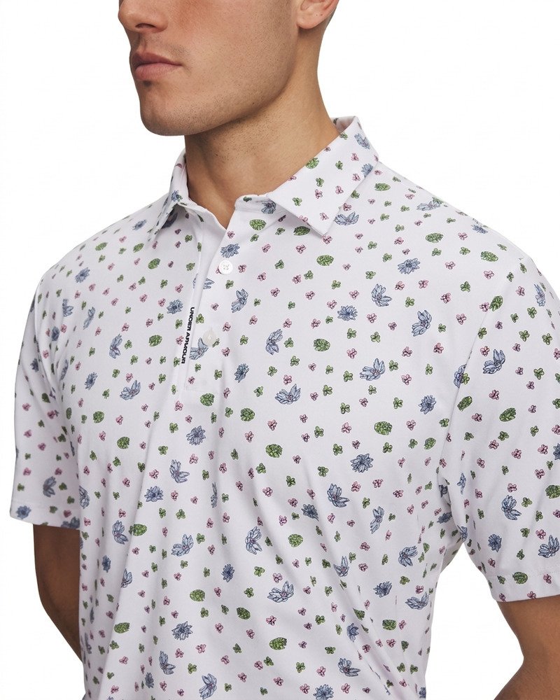 Under Armour ArmourDry Printed męskie polo, white/blue wind/midnight navy