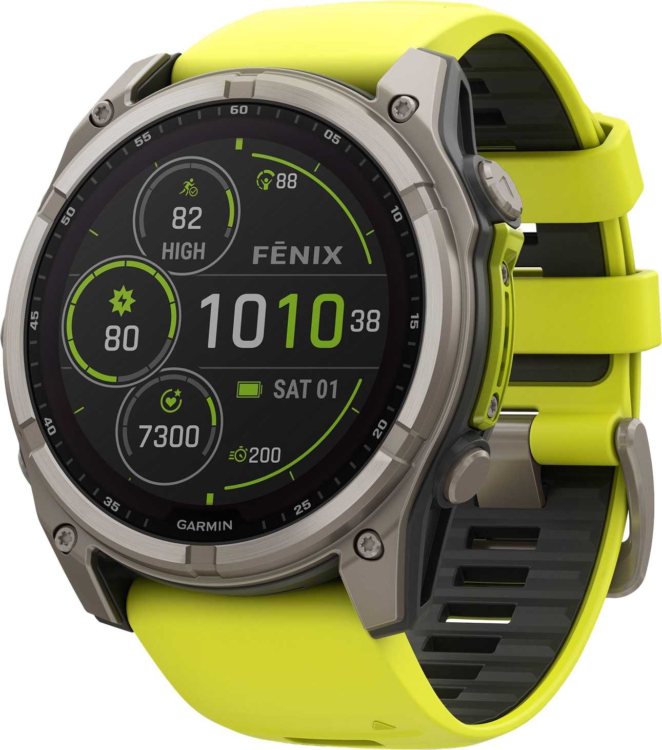 Garmin fenix® 8 – 51 mm, Solar, Sapphire, Titanium with Yellow/Graphite silicone band