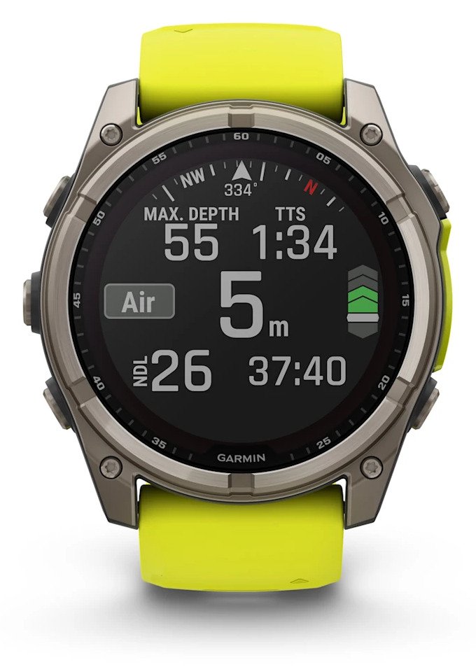 Garmin fenix® 8 – 51 mm, Solar, Sapphire, Titanium with Yellow/Graphite silicone band