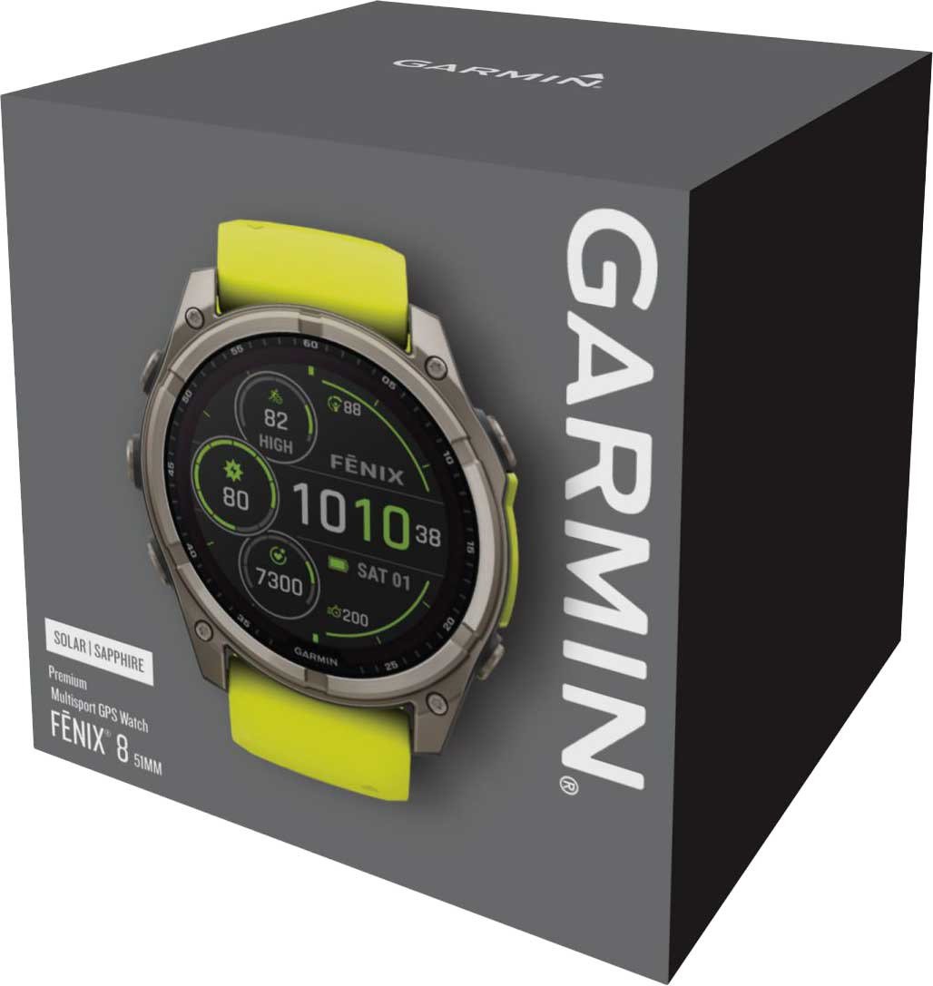 Garmin fenix® 8 – 51 mm, Solar, Sapphire, Titanium with Yellow/Graphite silicone band