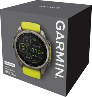 Garmin fenix® 8 – 51 mm, Solar, Sapphire, Titanium with Yellow/Graphite silicone band