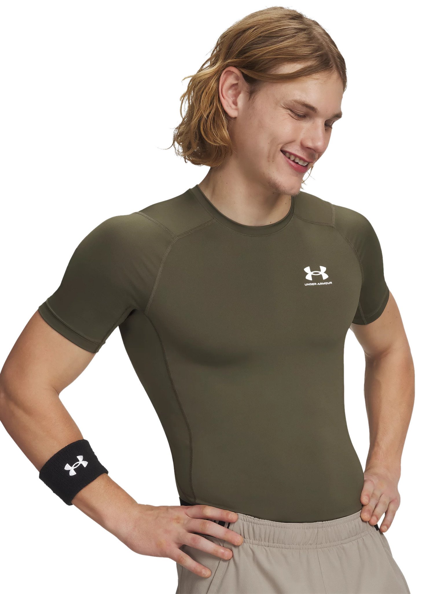 Under Armour HeatGear męska koszulka kompresyjna, marine OD green/biała