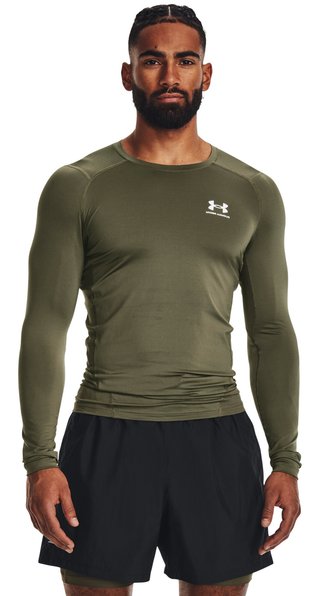 Under Armour HeatGear męska koszulka kompresyjna z długim rękawem, marine OD green/biała