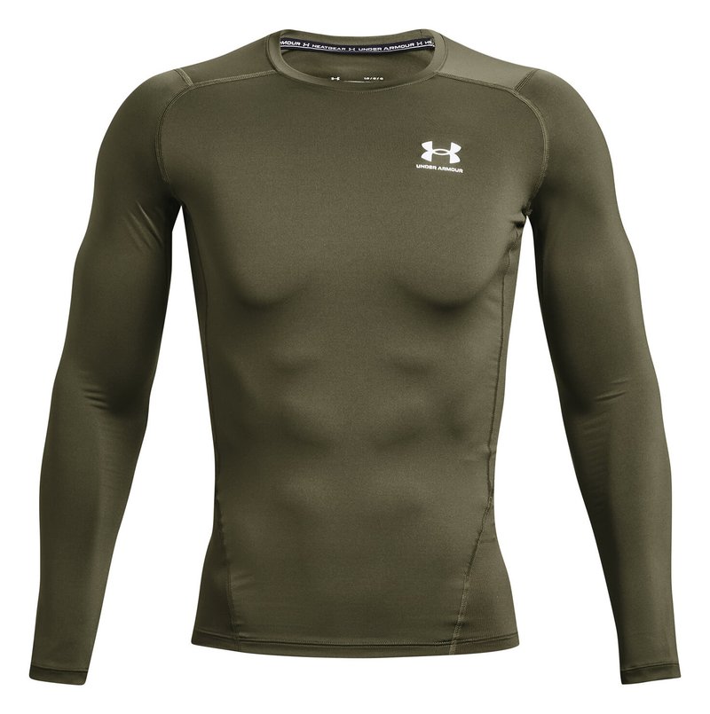 Under Armour HeatGear męska koszulka kompresyjna z długim rękawem, marine OD green/biała