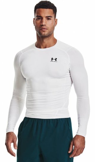 Under Armour HeatGear męska koszulka kompresyjna z długim rękawem, biało/czarna