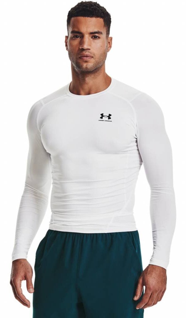 Under Armour HeatGear męska koszulka kompresyjna z długim rękawem, biało/czarna