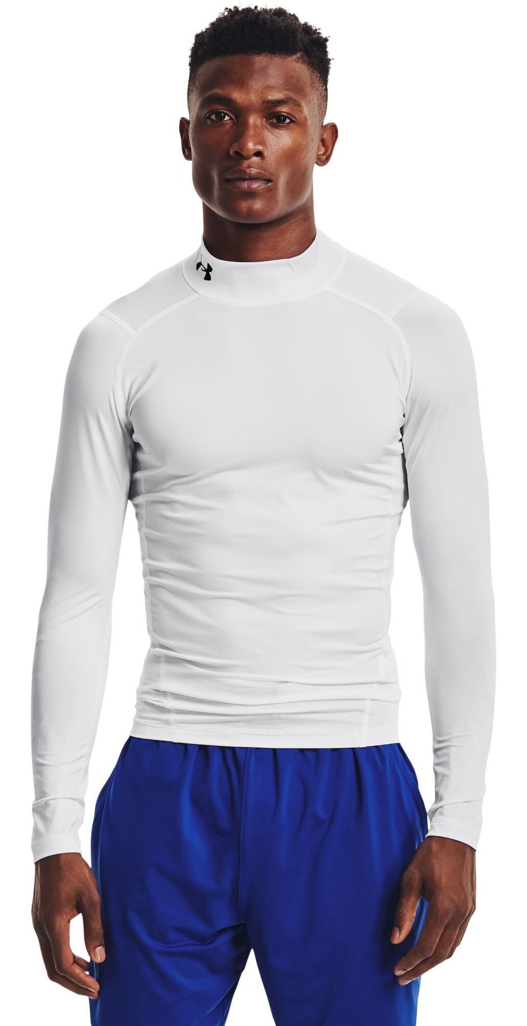 Under Armour HeatGear Comp Mock męska koszulka kompresyjna z długim rękawem, biało/czarna