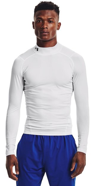 Under Armour HeatGear Comp Mock męska koszulka kompresyjna z długim rękawem, biało/czarna