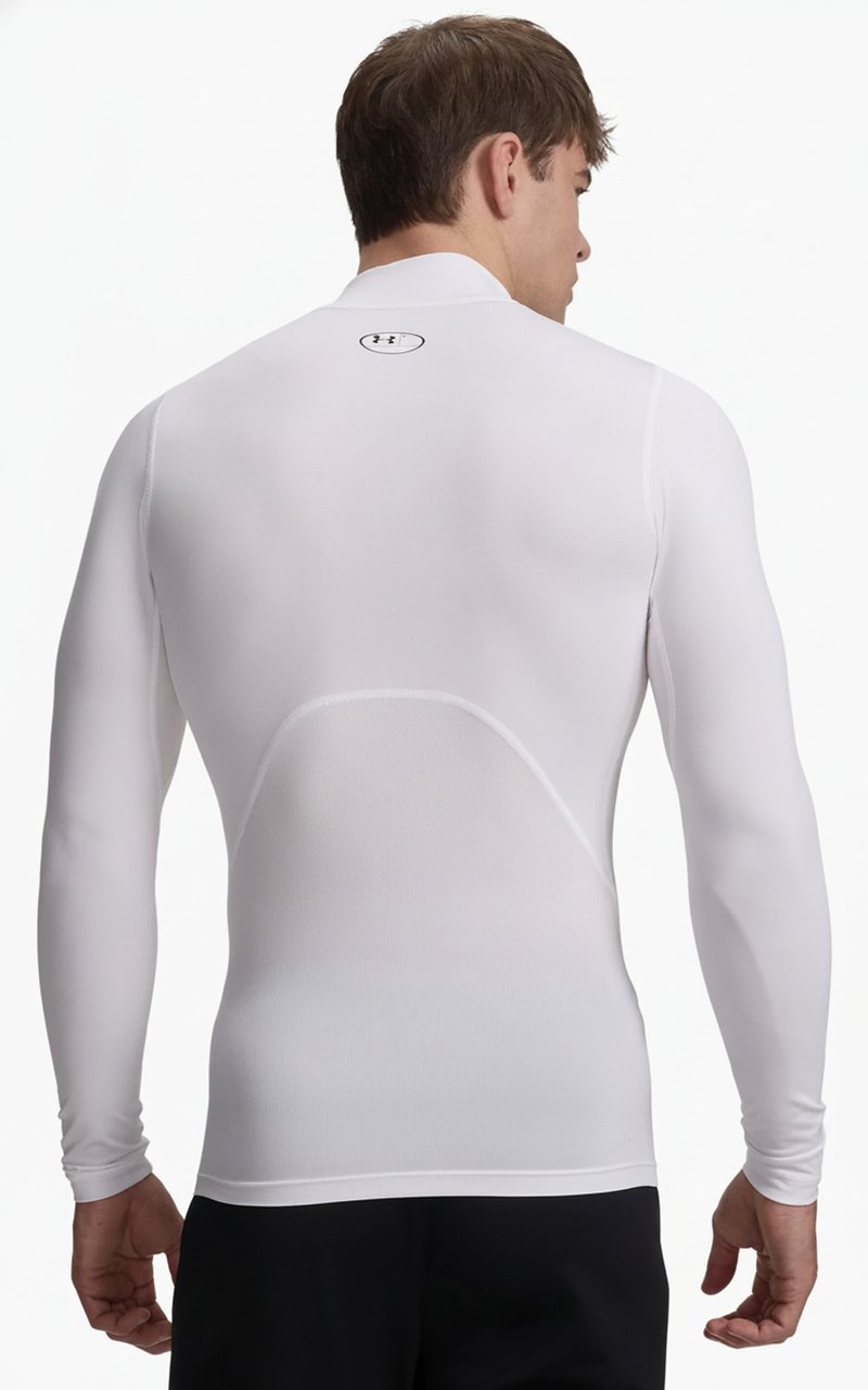 Under Armour HeatGear Comp Mock męska koszulka kompresyjna z długim rękawem, biało/czarna