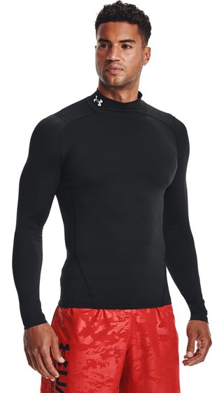 Under Armour HeatGear Comp Mock męska koszulka kompresyjna z długim rękawem, czarno/biała