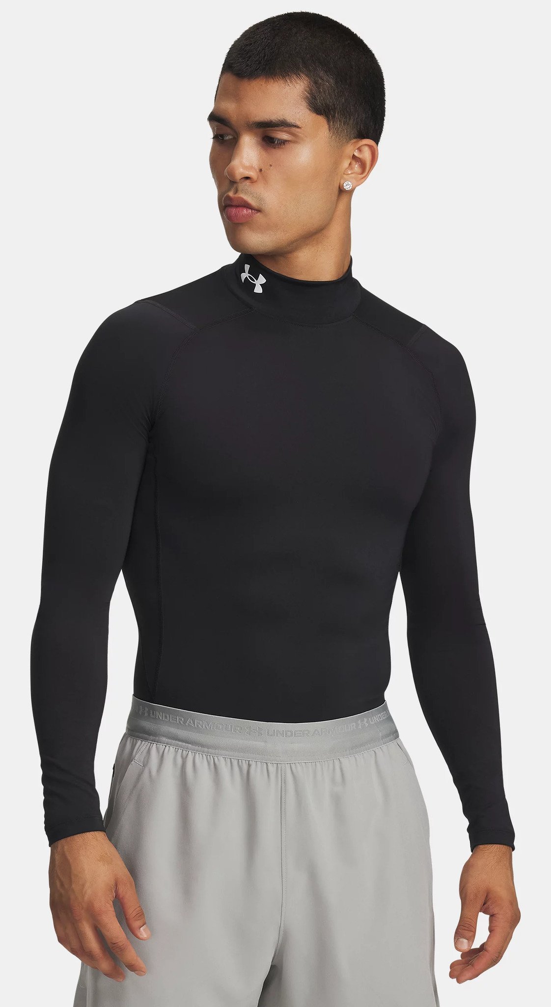 Under Armour HeatGear Comp Mock męska koszulka kompresyjna z długim rękawem, czarno/biała