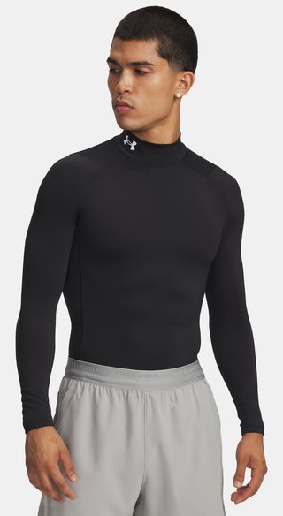 Under Armour HeatGear Comp Mock męska koszulka kompresyjna z długim rękawem, czarno/biała