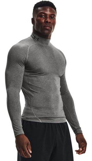Under Armour HeatGear Comp Mock męska koszulka kompresyjna z długim rękawem, carbon heather/czarna