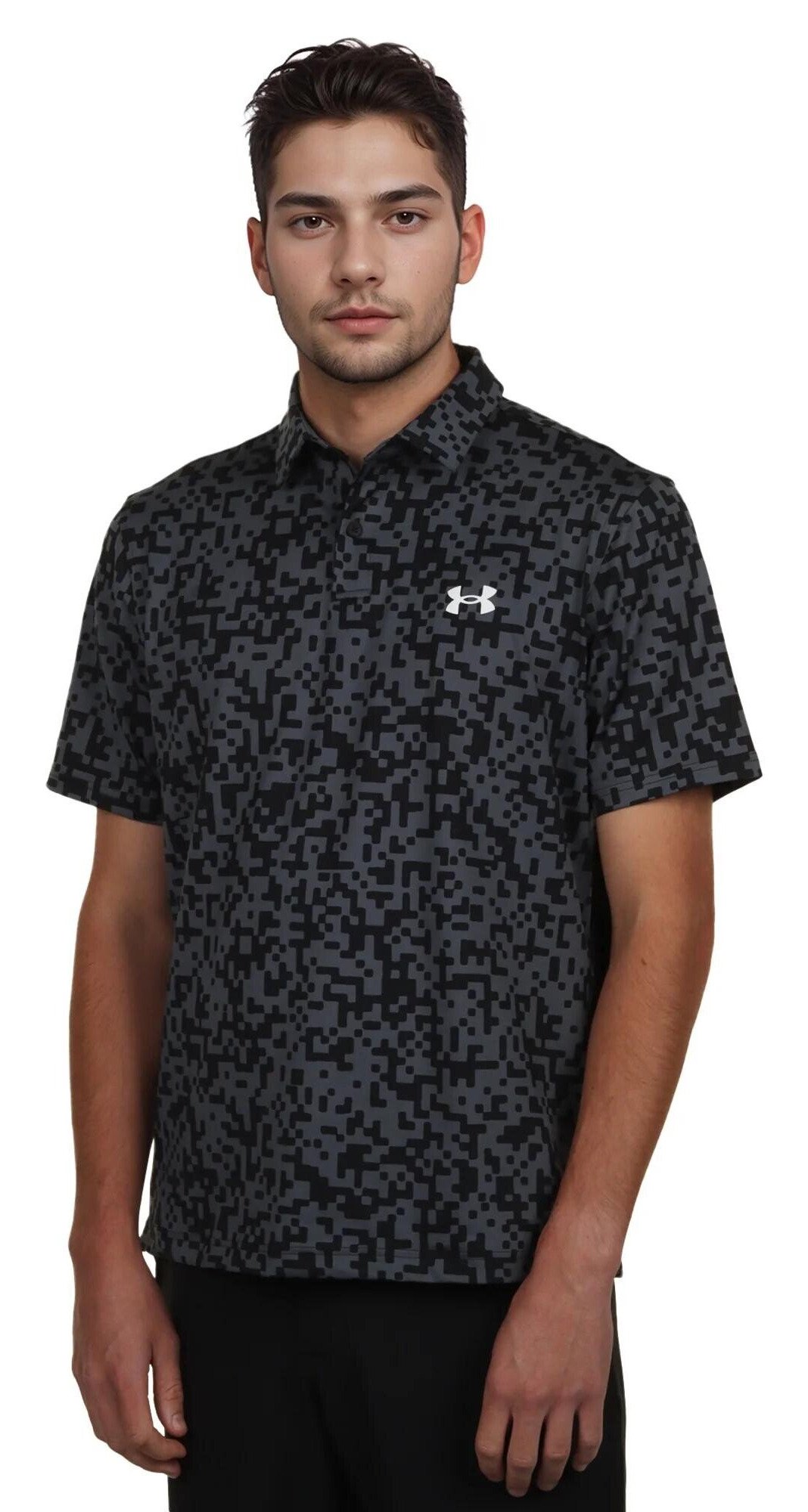 Under Armour T2G Printed męskie polo, czarne/castlerock